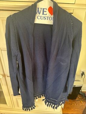 Lilly Pulitzer Navy Open-Front Tassel Hem Women’s Sweater Cardigan